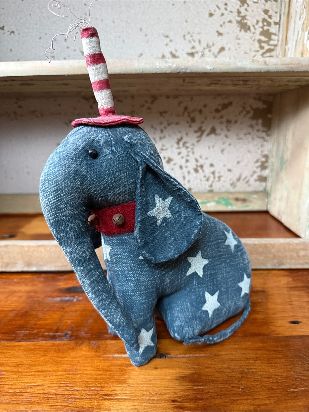 🇺🇸 Patriotic Blue Star Elephant w/Stovepipe Hat made Sassafras Hill Primitive